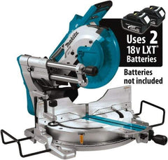 Makita - 36 Amp, 18 Volt, 4,400 RPM, 60° Double Bevel Sliding Miter Saw - 5/8" Arbor, 10" Blade Diam, Includes Vertical Vise, Triangular Rule, Dust Bag, Hex Wrench, 10" x 5/8" 40T Micro-Polished Miter Saw Blade & Wireless Unit - Industrial Tool & Supply