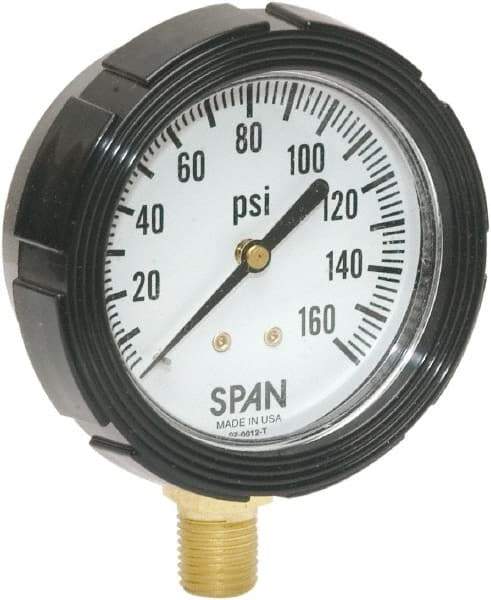 Span - 3-1/2" Dial, 1/4 Thread, 0-160 Scale Range, Pressure Gauge - Lower Connection Mount, Accurate to 1% Full-Scale of Scale - Industrial Tool & Supply