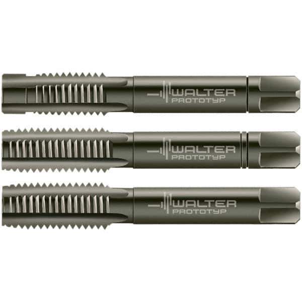 Walter-Prototyp - M8x1.25 Metric, 4 Flute, Modified Bottoming & Plug, Nitride/Oxide Finish, Cobalt Tap Set - Right Hand Cut, 63mm OAL, 3/4" Thread Length, 6HX Class of Fit, Series 30016 - Industrial Tool & Supply