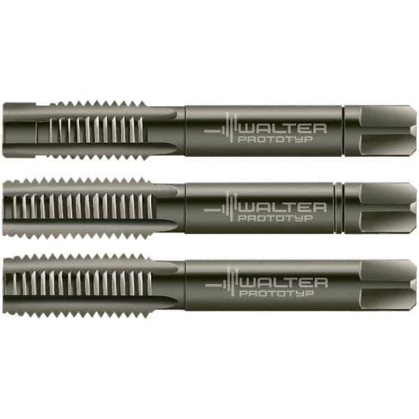Walter-Prototyp - M3x0.50 Metric, 3 Flute, Modified Bottoming & Plug, Nitride/Oxide Finish, Cobalt Tap Set - Right Hand Cut, 40mm OAL, 0.3543" Thread Length, 6HX Class of Fit, Series 30016 - Exact Industrial Supply