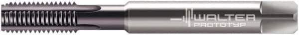 Walter-Prototyp - M10x1.50 Metric 6HX 4 Flute Multilayer TiAlN Finish Solid Carbide Straight Flute Machine Tap - Modified Bottoming, Right Hand Thread, 100mm OAL, 24mm Thread Length, Oversize, Through Coolant - Exact Industrial Supply