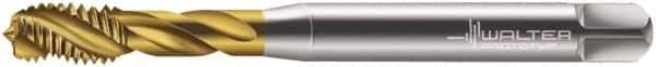 Walter-Prototyp - M10x1.50 Metric 3 Flute 6H Modified Bottoming Spiral Flute Tap - Cobalt, TiN Finish, 100mm OAL, Right Hand Flute, Right Hand Thread, Series 7051775 - Exact Industrial Supply