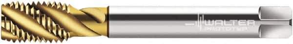 Walter-Prototyp - 1/8-28" BSPP, 3 Flutes, Modified Bottoming Chamfer, TiN Coated, Cobalt British Standard Pipe Tap - 0.2756" Shank Diam, 2.1654" Square Size, Series P2456905 - Exact Industrial Supply