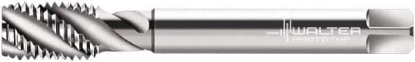 Walter-Prototyp - M10x1.00 Metric Fine, 3 Flute, 45° Helix, Modified Bottoming Chamfer, Bright Finish, Cobalt Spiral Flute STI Tap - Right Hand Flute, 3-15/16" OAL, 0.3543" Shank Diam, 0.5118" Thread Length, 6H Class of Fit, Series P215599 - Exact Industrial Supply