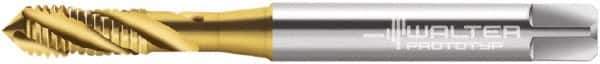 Walter-Prototyp - M4x0.50 Metric Fine 3 Flute 6HX Modified Bottoming Spiral Flute Tap - Cobalt, TiN Finish, 63mm OAL, Right Hand Flute, Right Hand Thread, Series M2151305 - Exact Industrial Supply