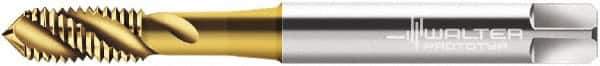 Walter-Prototyp - #10-32 UNF 3 Flute 2B Modified Bottoming Spiral Flute Tap - Cobalt, TiN Finish, 70mm OAL, Right Hand Flute, Right Hand Thread, Series P2351905 - Exact Industrial Supply