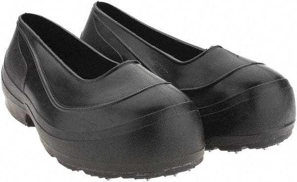 Winter Walking - Men's 2XL (Women's XL) Chemical Resistant Overshoes - 4" High, Plain Toe, Cleated Sole, Polyurethane Upper, Black - Industrial Tool & Supply