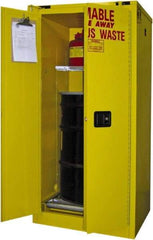 Securall Cabinets - 31" Wide x 31" Deep x 67" High, 18 Gauge Steel Vertical Drum Cabinet with 3 Point Key Lock - Yellow, Self-Closing Door, 1 Shelf, 1 Drum, Drum Rollers Included - Industrial Tool & Supply