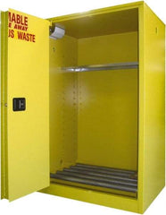 Securall Cabinets - 43" Wide x 31" Deep x 65" High, 18 Gauge Steel Vertical Drum Cabinet with 3 Point Key Lock - Yellow, Self-Closing Door, 1 Shelf, 2 Drums, Drum Rollers Included - Industrial Tool & Supply