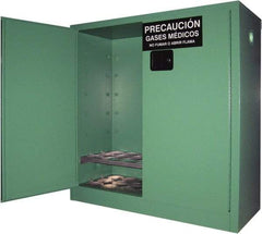 Securall Cabinets - 2 Door, Green Steel Standard Safety Cabinet for Flammable and Combustible Liquids - 44" High x 43" Wide x 18" Deep, Manual Closing Door, 3 Point Key Lock, D, E Cylinder Capacity - Industrial Tool & Supply