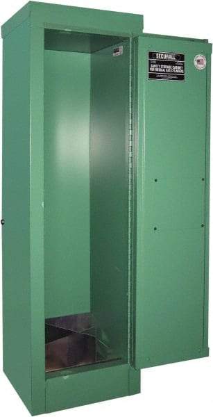 Securall Cabinets - 1 Door, Green Steel Standard Safety Cabinet for Flammable and Combustible Liquids - 44" High x 14" Wide x 13-5/8" Deep, Manual Closing Door, 3 Point Key Lock, D, E Cylinder Capacity - Industrial Tool & Supply