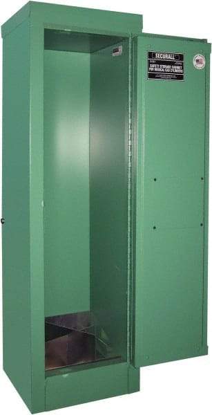 Securall Cabinets - 1 Door, Green Steel Standard Safety Cabinet for Flammable and Combustible Liquids - 44" High x 14" Wide x 13-5/8" Deep, Manual Closing Door, 3 Point Key Lock, D, E Cylinder Capacity - Industrial Tool & Supply