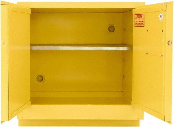 Securall Cabinets - 2 Door, 1 Shelf, Yellow Steel Under the Counter Safety Cabinet for Flammable and Combustible Liquids - 35-9/16" High x 35" Wide x 22" Deep, Manual Closing Door, 3 Point Key Lock, 24 Gal Capacity - Industrial Tool & Supply