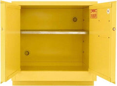Securall Cabinets - 2 Door, 1 Shelf, Yellow Steel Under the Counter Safety Cabinet for Flammable and Combustible Liquids - 35-9/16" High x 35" Wide x 22" Deep, Manual Closing Door, 3 Point Key Lock, 24 Gal Capacity - Industrial Tool & Supply