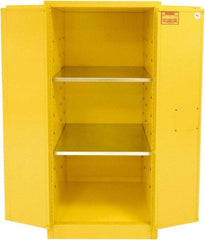 Securall Cabinets - 2 Door, 2 Shelf, Yellow Steel Standard Safety Cabinet for Flammable and Combustible Liquids - 65" High x 31" Wide x 31" Deep, Manual Closing Door, 3 Point Key Lock, 60 Gal Capacity - Industrial Tool & Supply