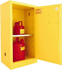 Securall Cabinets - 1 Door, 1 Shelf, Yellow Steel Standard Safety Cabinet for Flammable and Combustible Liquids - 44" High x 23-3/16" Wide x 18" Deep, Manual Closing Door, 3 Point Key Lock, 16 Gal Capacity - Industrial Tool & Supply