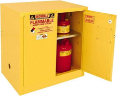Securall Cabinets - 2 Door, 1 Shelf, Yellow Steel Standard Safety Cabinet for Flammable and Combustible Liquids - 35" High x 36" Wide x 24" Deep, Manual Closing Door, 3 Point Key Lock, 20 Gal Capacity - Industrial Tool & Supply