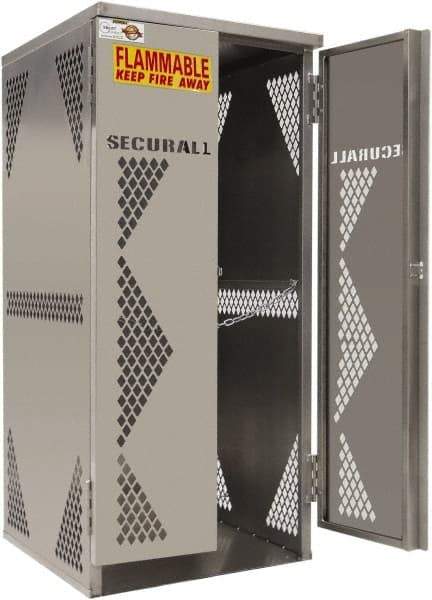 Securall Cabinets - 2 Door, Silver Steel Standard Safety Cabinet for Flammable and Combustible Liquids - 65" High x 30" Wide x 32" Deep, Manual Closing Door, Padlockable Hasp, Vertical Cylinder Capacity - Industrial Tool & Supply