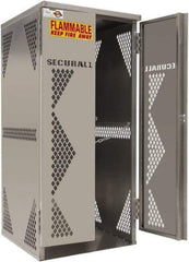 Securall Cabinets - 2 Door, Silver Steel Standard Safety Cabinet for Flammable and Combustible Liquids - 65" High x 30" Wide x 32" Deep, Manual Closing Door, Padlockable Hasp, Vertical Cylinder Capacity - Industrial Tool & Supply