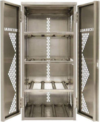 Securall Cabinets - 2 Door, 2 Shelf, Silver Aluminum Standard Safety Cabinet for Flammable and Combustible Liquids - 33" High x 43" Wide x 32" Deep, Manual Closing Door, Padlockable Hasp, 20 or 33 Lb Cylinder Capacity - Industrial Tool & Supply