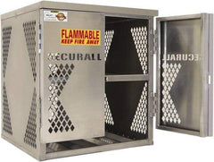Securall Cabinets - 2 Door, 2 Shelf, Silver Aluminum Standard Safety Cabinet for Flammable and Combustible Liquids - 33" High x 30" Wide x 32" Deep, Manual Closing Door, Padlockable Hasp, 20 or 33 Lb Cylinder Capacity - Industrial Tool & Supply