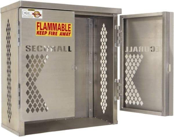 Securall Cabinets - 1 Door, 1 Shelf, Yellow Steel Standard Safety Cabinet for Flammable and Combustible Liquids - 33" High x 31" Wide x 16" Deep, Manual Closing Door, Padlockable Hasp, 20 or 33 Lb Cylinder Capacity - Industrial Tool & Supply