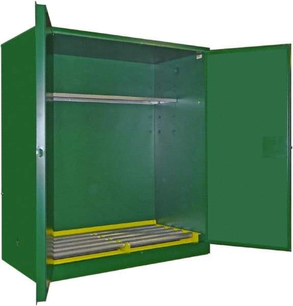 Securall Cabinets - 2 Door, 1 Shelf, Green Steel Standard Safety Cabinet for Flammable and Combustible Liquids - 65" High x 56" Wide x 31" Deep, Manual Closing Door, 3 Point Key Lock, 120 Gal Capacity - Industrial Tool & Supply