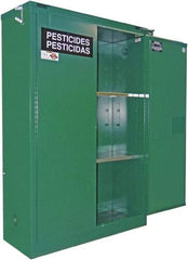 Securall Cabinets - 2 Door, 2 Shelf, Green Steel Standard Safety Cabinet for Flammable and Combustible Liquids - 67" High x 43" Wide x 18" Deep, Self Closing Door, 3 Point Key Lock, 45 Gal Capacity - Industrial Tool & Supply