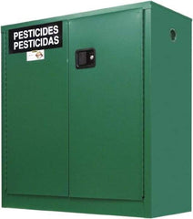 Securall Cabinets - 2 Door, 1 Shelf, Green Steel Standard Safety Cabinet for Flammable and Combustible Liquids - 44" High x 43" Wide x 18" Deep, Manual Closing Door, 3 Point Key Lock, 30 Gal Capacity - Industrial Tool & Supply