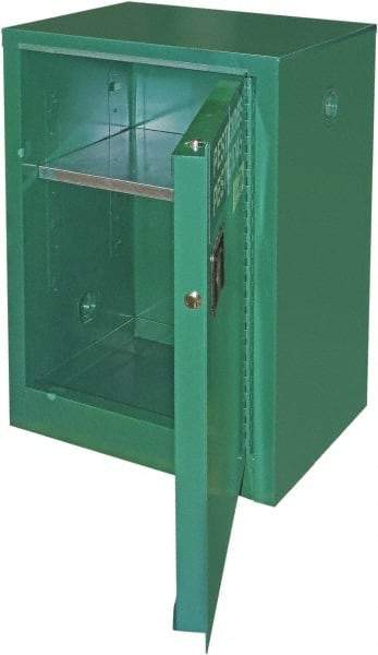Securall Cabinets - 1 Door, 1 Shelf, Green Steel Standard Safety Cabinet for Flammable and Combustible Liquids - 37" High x 24" Wide x 18" Deep, Self Closing Door, 3 Point Key Lock, 12 Gal Capacity - Industrial Tool & Supply