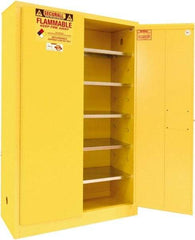 Securall Cabinets - 2 Door, 5 Shelf, Yellow Steel Standard Safety Cabinet for Flammable and Combustible Liquids - 65" High x 43" Wide x 18" Deep, Manual Closing Door, 3 Point Key Lock, 60 Gal Capacity - Industrial Tool & Supply