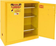 Securall Cabinets - 2 Door, 3 Shelf, Yellow Steel Standard Safety Cabinet for Flammable and Combustible Liquids - 44" High x 43" Wide x 18" Deep, Manual Closing Door, 3 Point Key Lock, 40 Gal Capacity - Industrial Tool & Supply