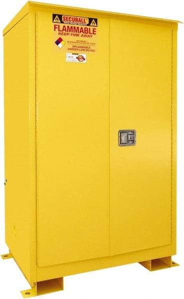 Securall Cabinets - 2 Door, 2 Shelf, Yellow Steel Standard Safety Cabinet for Flammable and Combustible Liquids - 69" High x 43" Wide x 31" Deep, Manual Closing Door, 3 Point Key Lock, 90 Gal Capacity - Industrial Tool & Supply