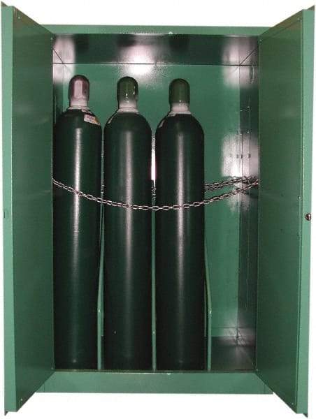 Securall Cabinets - 1 Door, Green Steel Standard Safety Cabinet for Flammable and Combustible Liquids - 65" High x 43" Wide x 18" Deep, Manual Closing Door, 3 Point Key Lock, H Cylinder Capacity - Industrial Tool & Supply