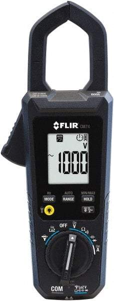 FLIR - CM74, CAT IV, Digital True RMS Auto Ranging Clamp Meter with 1.38" Clamp On Jaws - 1000 VAC/VDC, 600 AC/DC Amps, Measures Voltage, Capacitance, Current, Frequency, Resistance - Industrial Tool & Supply
