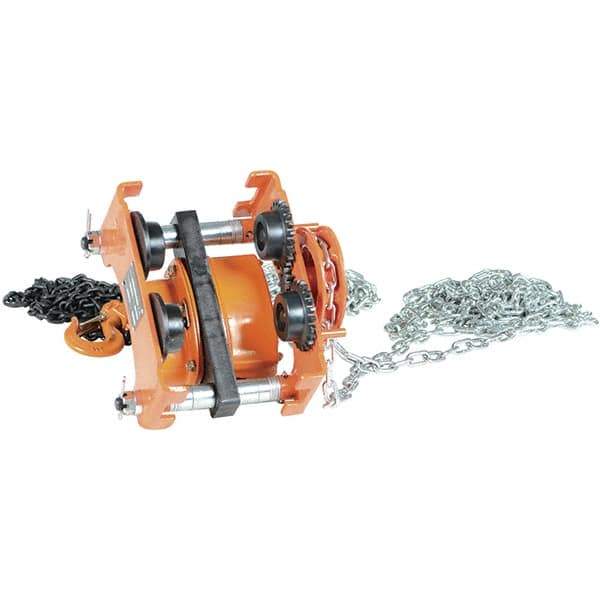 Vestil - 0.5 Ton Capacity Low Headroom Geared Trolley - 2" to 6" Flange Width - Industrial Tool & Supply