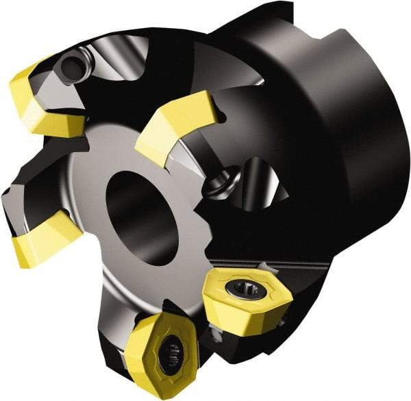 Sandvik Coromant - 4" Cut Diam, 1-1/2" Arbor Hole, 0.0787" Max Depth of Cut, 19° Indexable Chamfer & Angle Face Mill - 7 Inserts, 419R-1405 Insert, Right Hand Cut, Through Coolant, Series CoroMill 419 - Industrial Tool & Supply