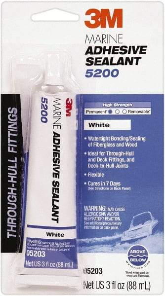 3M - 3 oz Tube White Polyurethane Marine Adhesive Sealant - 190°F Max Operating Temp, 48 hr Tack Free Dry Time - Industrial Tool & Supply