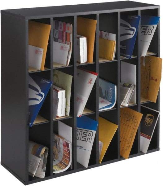 Safco - 33-3/4" Wide x 32-3/4" High x 12" Deep Wood Mail Sorter Module - 18 Compartments, Black - Industrial Tool & Supply