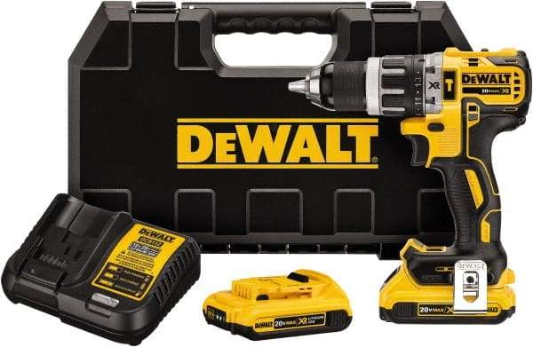 DeWALT - 20 Volt 1/2" Metal Single Sleeve w Carbide Jaws Ratcheting Chuck Chuck Cordless Hammer Drill - 0 to 34,000 BPM, 0 to 500 & 0 to 2,000 RPM, Reversible, Mid-Handle - Industrial Tool & Supply