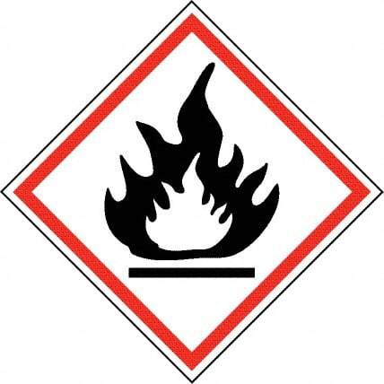 NMC - Hazardous Materials Label, Header: Flammable Warning - Legend: GHS - Graphic, English, Black & Red, 4" Long x 4" High, No Coating - Industrial Tool & Supply