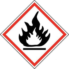 NMC - Hazardous Materials Label, Header: Flammable Warning - Legend: GHS - Graphic, English, Black & Red, 4" Long x 4" High, No Coating - Industrial Tool & Supply