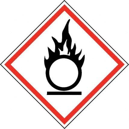 NMC - Hazardous Materials Label, Header: Oxidizer Warning - Legend: GHS - Graphic, English, Black & Red, 4" Long x 4" High, No Coating - Industrial Tool & Supply