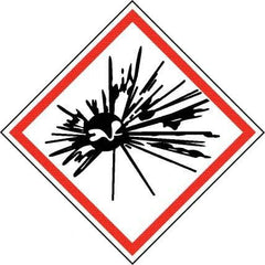 NMC - Hazardous Materials Label, Header: Explosive Warning - Legend: GHS - Graphic, English, Black & Red, 4" Long x 4" High, No Coating - Industrial Tool & Supply