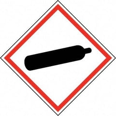 NMC - Hazardous Materials Label, Header: Compressed Gas Warning - Legend: GHS - Graphic, English, Black & Red, 4" Long x 4" High, No Coating - Industrial Tool & Supply