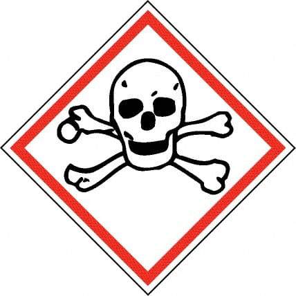 NMC - Hazardous Materials Label, Header: Toxic Warning - Legend: GHS - Graphic, English, Black & Red, 4" Long x 4" High, No Coating - Industrial Tool & Supply