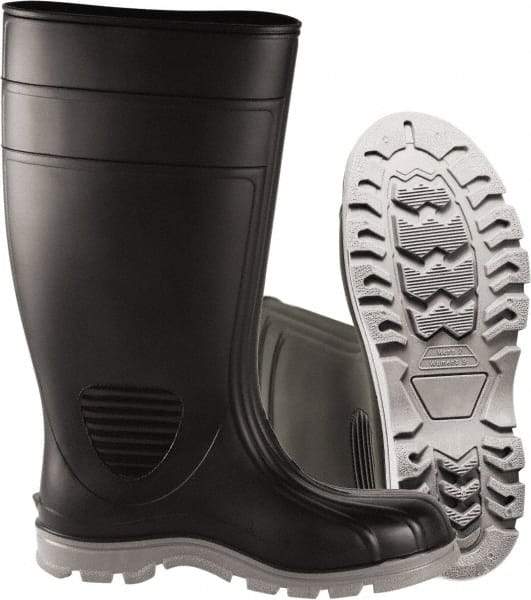 PRO-SAFE - Unisex Size 12 Medium Width Plain Work Boot - Black, PVC Blend Upper, 15" High, Non-Slip, Waterproof - Industrial Tool & Supply