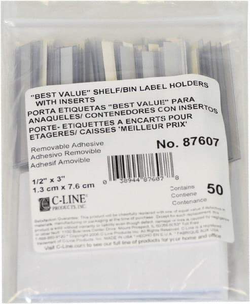 C-LINE - 3" Long x 1/2" Wide, Self Adhesive Back, Label Holder - Clear - Industrial Tool & Supply