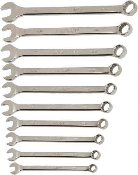 Ability One - 11 Piece, 3/8" to 1", 12 Point Combination Wrench Set - Inch Measurement Standard, Chrome Finish - Industrial Tool & Supply