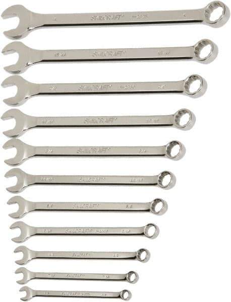 Ability One - 10 Piece, 10mm to 19mm, 12 Point Combination Wrench Set - Metric Measurement Standard, Chrome Finish - Industrial Tool & Supply